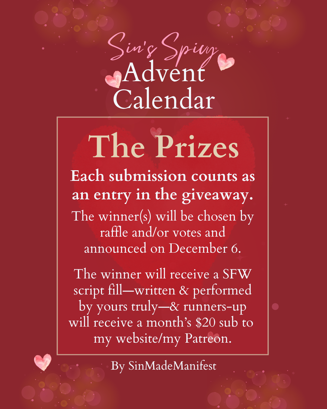 Sin's Spicy Advent Calendar — Week 1's prompts!